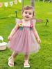 AGQT Baby Girls Tulle Tutu Dress Sleeveless Toddler Flower Girls Dresses Birthday Party Gowns Wedding Layered Lace Holiday Mini Dress with Cartoon Flower Dark Pink Size 12-18 Months view 4