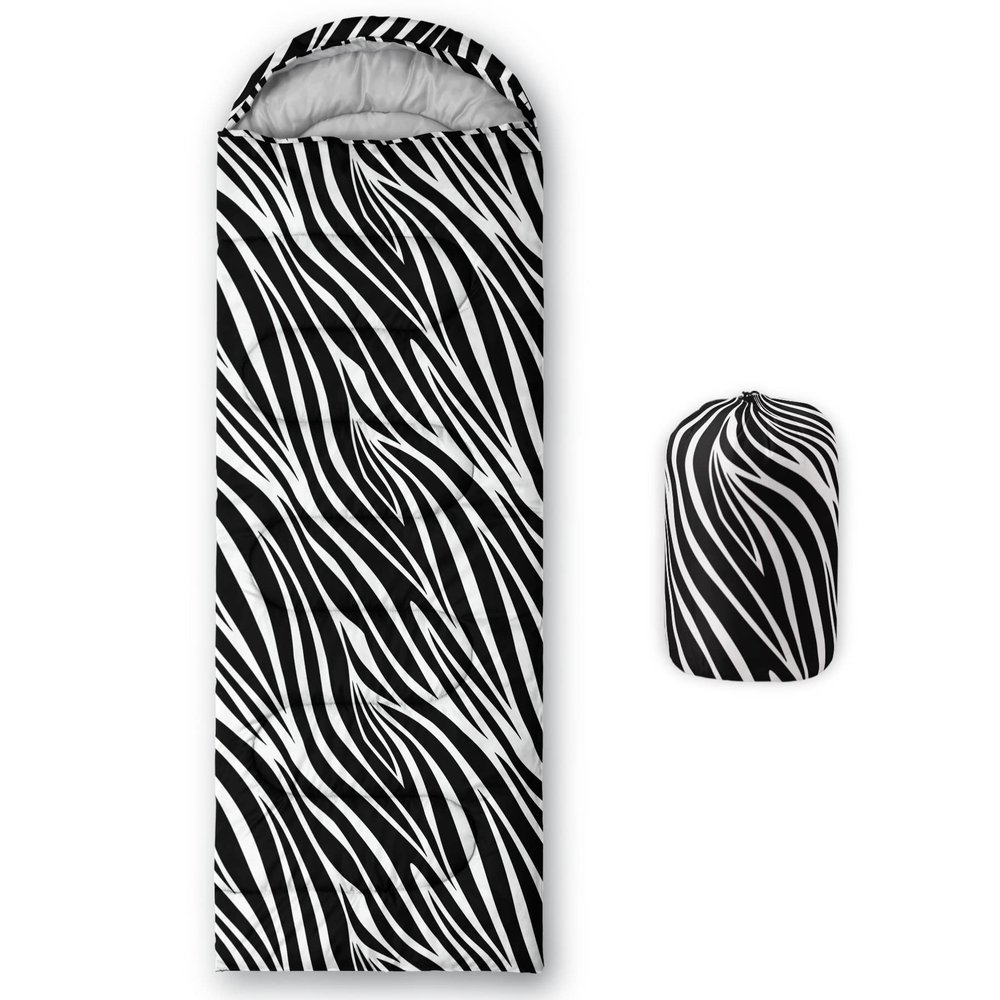 BSNTHO Zebra Printed Camping Sleeping Bags,3 Season Warm & Cool Weather,Lightweight,Waterproof Sleeping Bags for Adults & Kids,Traveling,and Outdoors,Camping Gear Equipment,31x90inch
