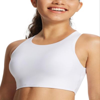 baleaf Women's Swim Bra Tops Modest High Neck Push Up Crop Tank Bikini Top Athletic Sports Swimsuits Bathing Suit Under Rash Guard White 36