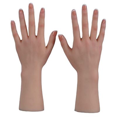 Oppaionaho 2Pcs Realistic Lifelike Silicone Life Size Female Model Hand with Nails, Manicure Silicone Hand Model for Jewelry Display Props Mannequin (#1,Basic Style)