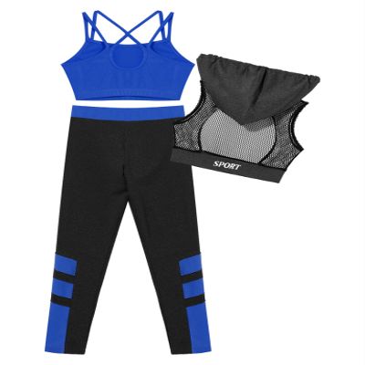 Moggemol Girls Dance Outfits Cropped Hoodie Tank Tops Jogger Pants Set Hip Hop Jazz Street Dancing Clothes 2#Blue00A 16 Years