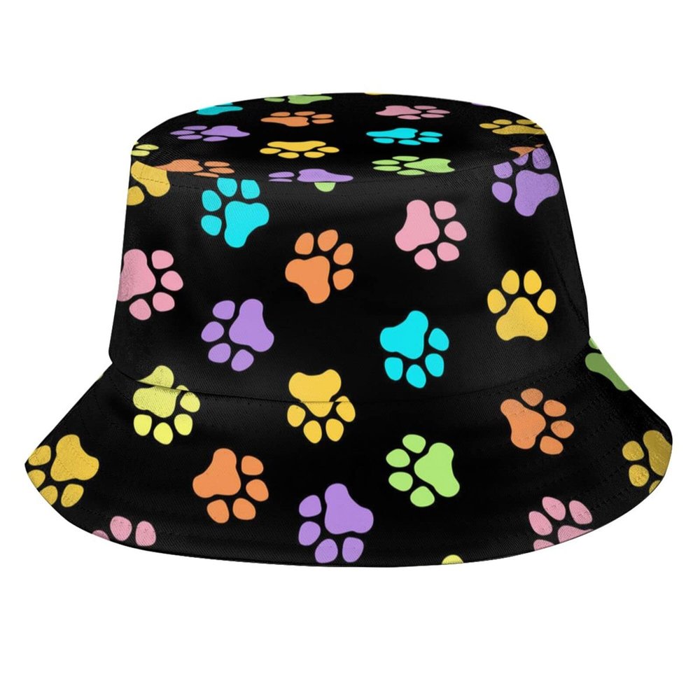 Cute Dog Paw Print Bucket Hats for Women Men Packable Beach Sun Fishing Boonie Hats Outdoor Summer Travel Hats Caps Unisex