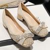 Hee grand Women Middle Block Heel Fashion Office Work Pumps Square Toe Chunky Heels Sparkling Rhinestone Bowknot Crystal Shoes Wedding Dress Shoes,Apricot 8 view 2
