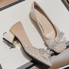Hee grand Women Middle Block Heel Fashion Office Work Pumps Square Toe Chunky Heels Sparkling Rhinestone Bowknot Crystal Shoes Wedding Dress Shoes,Apricot 8 view 3