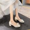 Hee grand Women Middle Block Heel Fashion Office Work Pumps Square Toe Chunky Heels Sparkling Rhinestone Bowknot Crystal Shoes Wedding Dress Shoes,Apricot 8 view 4