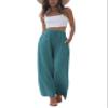 Faleave Women's Cotton Linen Summer Palazzo Pants Flowy Wide Leg Beach Trousers with Pockets(Blue-XL) view 1