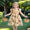 AGQT Girls Casual Dress Babydoll Summer Ruffle Babydoll Birthday Chiffon Princess Wedding Elegant Dress Easter Dresses Red Leaves Green Flower On Apricot Size 5-6 Years view 2