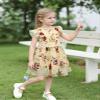 AGQT Girls Casual Dress Babydoll Summer Ruffle Babydoll Birthday Chiffon Princess Wedding Elegant Dress Easter Dresses Red Leaves Green Flower On Apricot Size 5-6 Years view 3