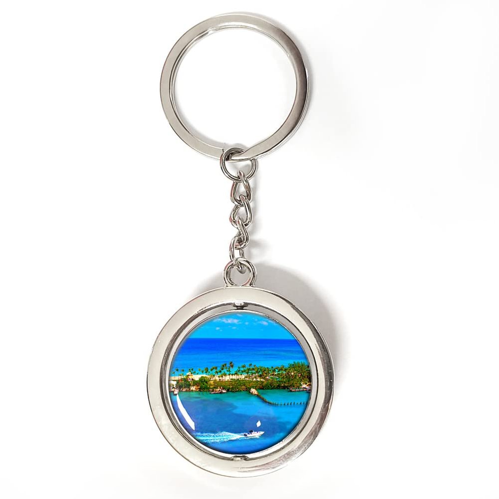 Bahamas Paradise Nassau Keychain Car Keys Decoration Accessories Double Sided Rotating Crystal Key Chain Souvenir Gift