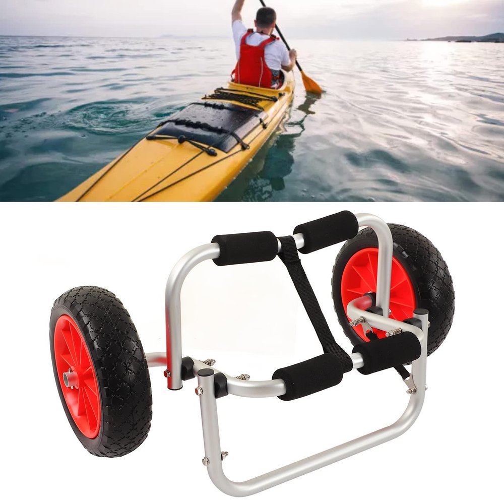 Foldable Kayak Trolley,Kayak Trolley Aviation Aluminum 25cm Diameter PU Wheel Adjustable Folding Boat Carrier Cart Accessories