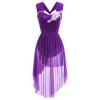 AFAVOM Sequin Flower Lyrical Dance Dress for Women Adult Contemporary Dance Costume Halter Backless Cross Straps Leotard with High Low Flowy Mesh Skirt Lyrical Dancewear Ballet Outfit Purple S view 1