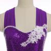 AFAVOM Sequin Flower Lyrical Dance Dress for Women Adult Contemporary Dance Costume Halter Backless Cross Straps Leotard with High Low Flowy Mesh Skirt Lyrical Dancewear Ballet Outfit Purple S view 2