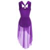 AFAVOM Sequin Flower Lyrical Dance Dress for Women Adult Contemporary Dance Costume Halter Backless Cross Straps Leotard with High Low Flowy Mesh Skirt Lyrical Dancewear Ballet Outfit Purple S view 3