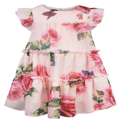 AGQT Toddler Girls Summer Dress Loose Fit Floral Print Flowy Pleated Dress Ruffle Babydoll Birthday Chiffon Dress Easter Dresses Pink Floral on Pink Size 1-2T