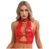 Agoky Women's Adjustable Neck Sleeveless Tank Tops Wetlook PU Leather Lace-up Bustie Crop Tops Red 3X-Large view 1