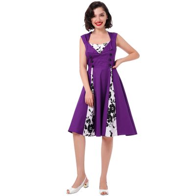 1950s Dresses for Women Vintage Rockabilly Retro 1940s 50s Style Sleeveless Contrast Color A Line Swing Midi Skater Dress Cocktail Party Evening Prom Gown Audrey Hepburn Dress for Women A#Purple 3XL