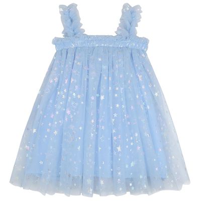AGQT Toddler Girls Tutu Dress Sleeveless Kids Tulle Tutu Dress Birthday Party Babydoll Dresses Light Blue-Empty Solid Multicolored Star Size 4-5T
