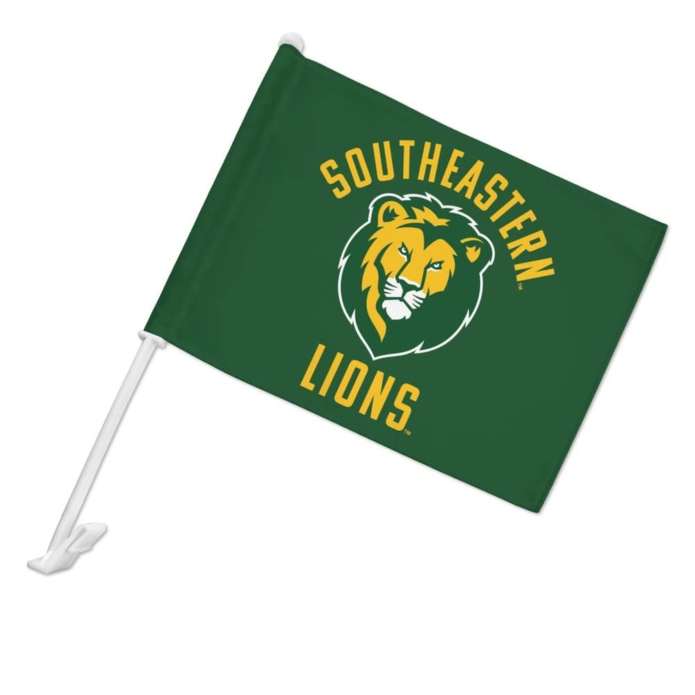 Southeastern Louisiana University Lions Logo Car Truck Flag with Window Clip On Pole Holder - Left Driver Side