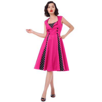 1950s Dresses for Women Vintage Rockabilly Retro 1940s 50s Style Sleeveless Contrast Color A Line Swing Midi Skater Dress Cocktail Party Evening Prom Gown Retro Dresses for Women B#Hot Pink M