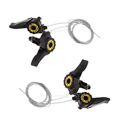 2 Pairs 3x5/6/7 Speed MTB Bike Thumb Gear Shifter Top Mount Shifters Black with 59-79 inch Cables