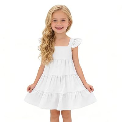 AGQT Toddler Girl Summer Dress Baby Sleeveless Ruffle A-Line Dresses Kids Casual Sundress for Beach Wedding White 2-3 Years