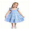 AGQT Toddler Girls Summer Sleeveless Dress Ruffle Dress Kids Summer Cotton Line Outfit Sleeveless Casual A-Line Princess Blue-Solid Size 3-4T view 1