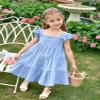 AGQT Toddler Girls Summer Sleeveless Dress Ruffle Dress Kids Summer Cotton Line Outfit Sleeveless Casual A-Line Princess Blue-Solid Size 3-4T view 2