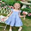 AGQT Toddler Girls Summer Sleeveless Dress Ruffle Dress Kids Summer Cotton Line Outfit Sleeveless Casual A-Line Princess Blue-Solid Size 3-4T view 4