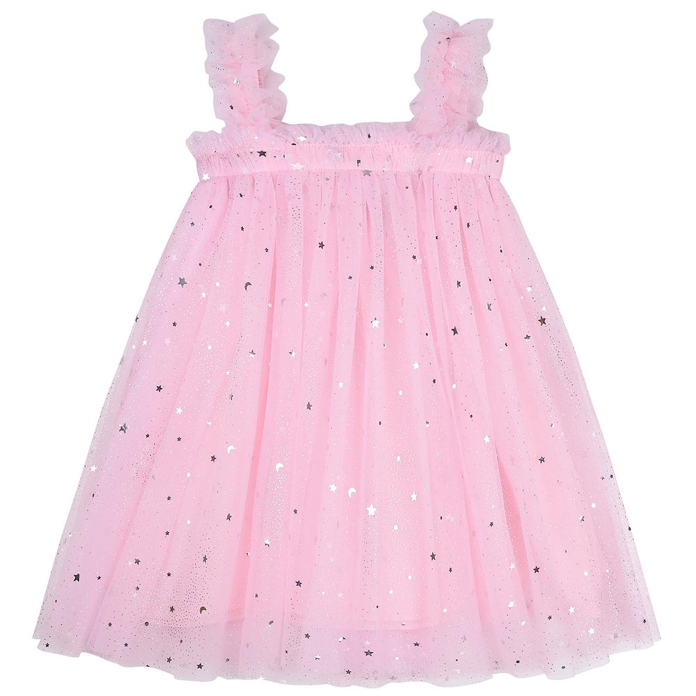 AGQT Baby Girls Tutu Dress Sleeveless Kids Tulle Birthday Party Dresses Casual Playwear Tunic Babydoll Dress Pink-Star Moon Dot Size 6-12 Months