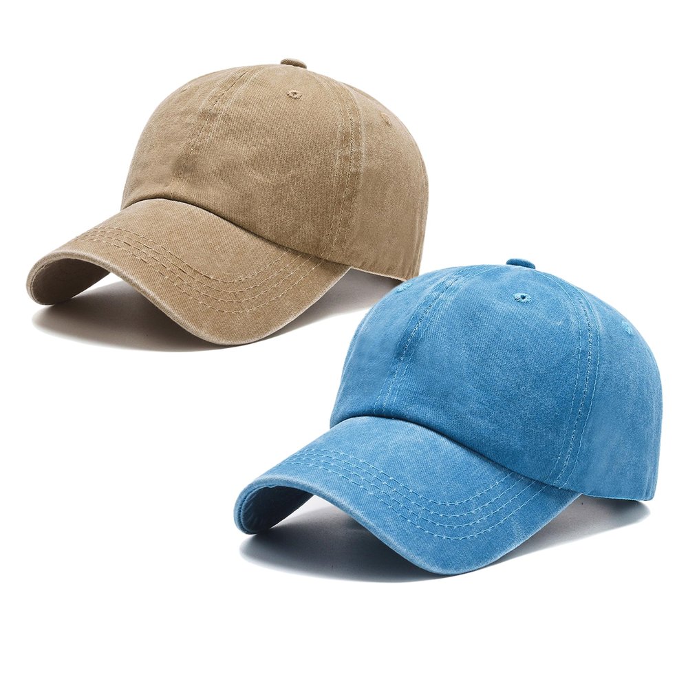 2 Pack Vintage Washed Distressed Baseball Caps for Women Men Low Profile Adjustable Unconstructed Baseball Cap (Sand+Blue)