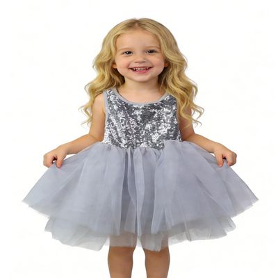 AGQT Baby Girls Birthday Tutu Dress Sequin Tulle Soft Lined Formal Princess Dresses for Party Wedding Gray-Solid 12-18 Months