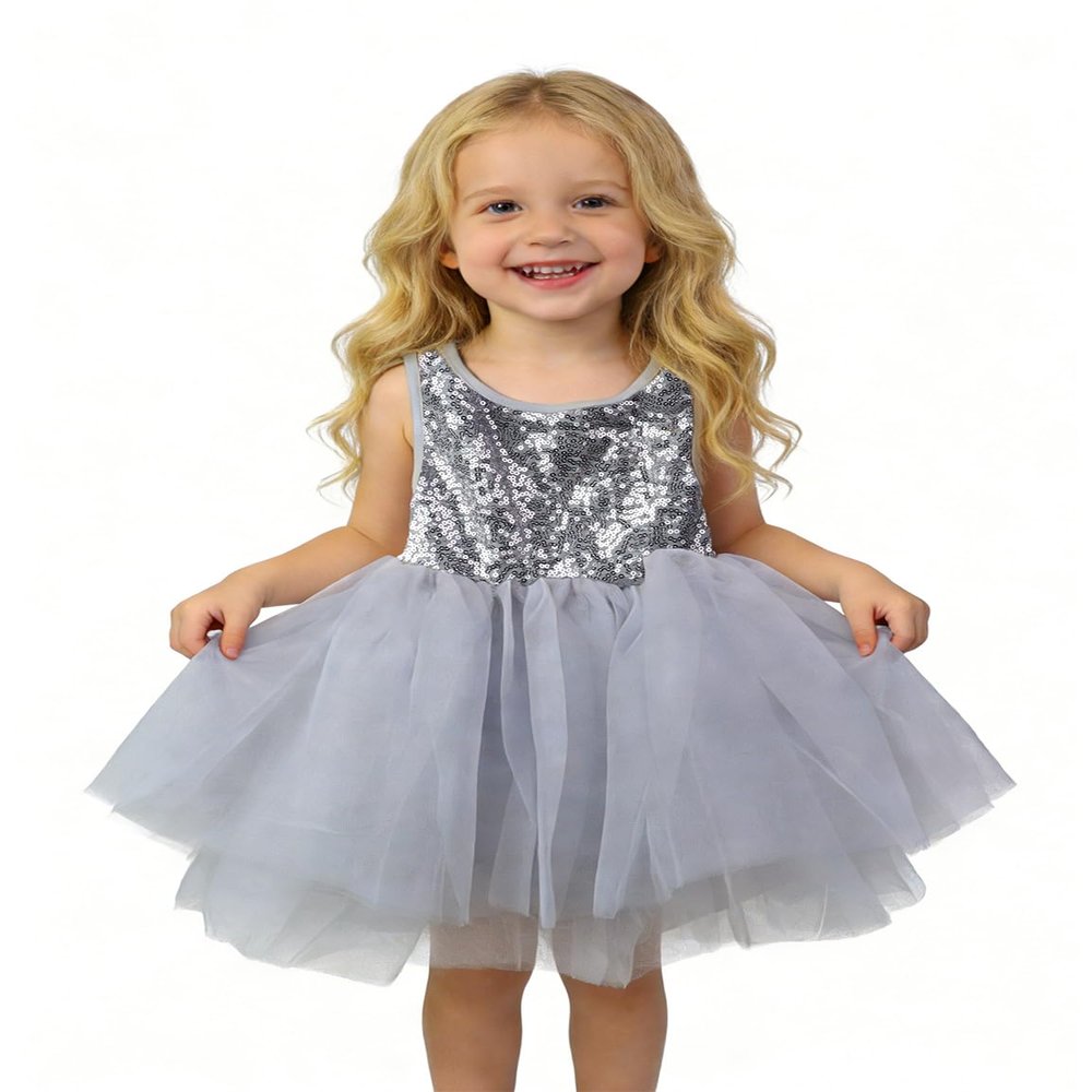 AGQT Baby Girls Birthday Tutu Dress Sequin Tulle Soft Lined Formal Princess Dresses for Party Wedding Gray-Solid 12-18 Months