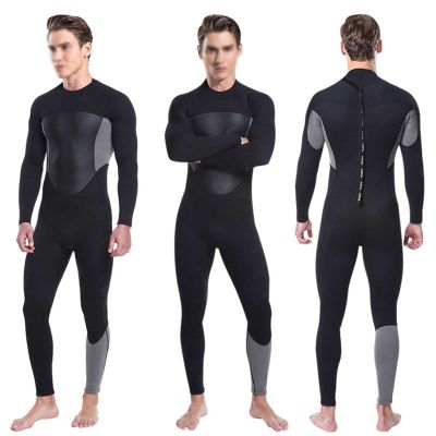 Mens 3mm Neoprene Wetsuit Stretch Full Body Diving Suit Long Sleeve One-Piece Front Zipper Swimsuit