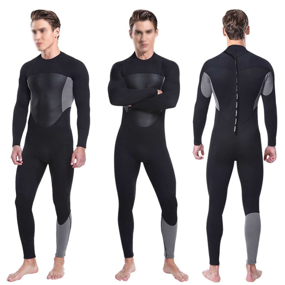 Mens 3mm Neoprene Wetsuit Stretch Full Body Diving Suit Long Sleeve One-Piece Front Zipper Swimsuit