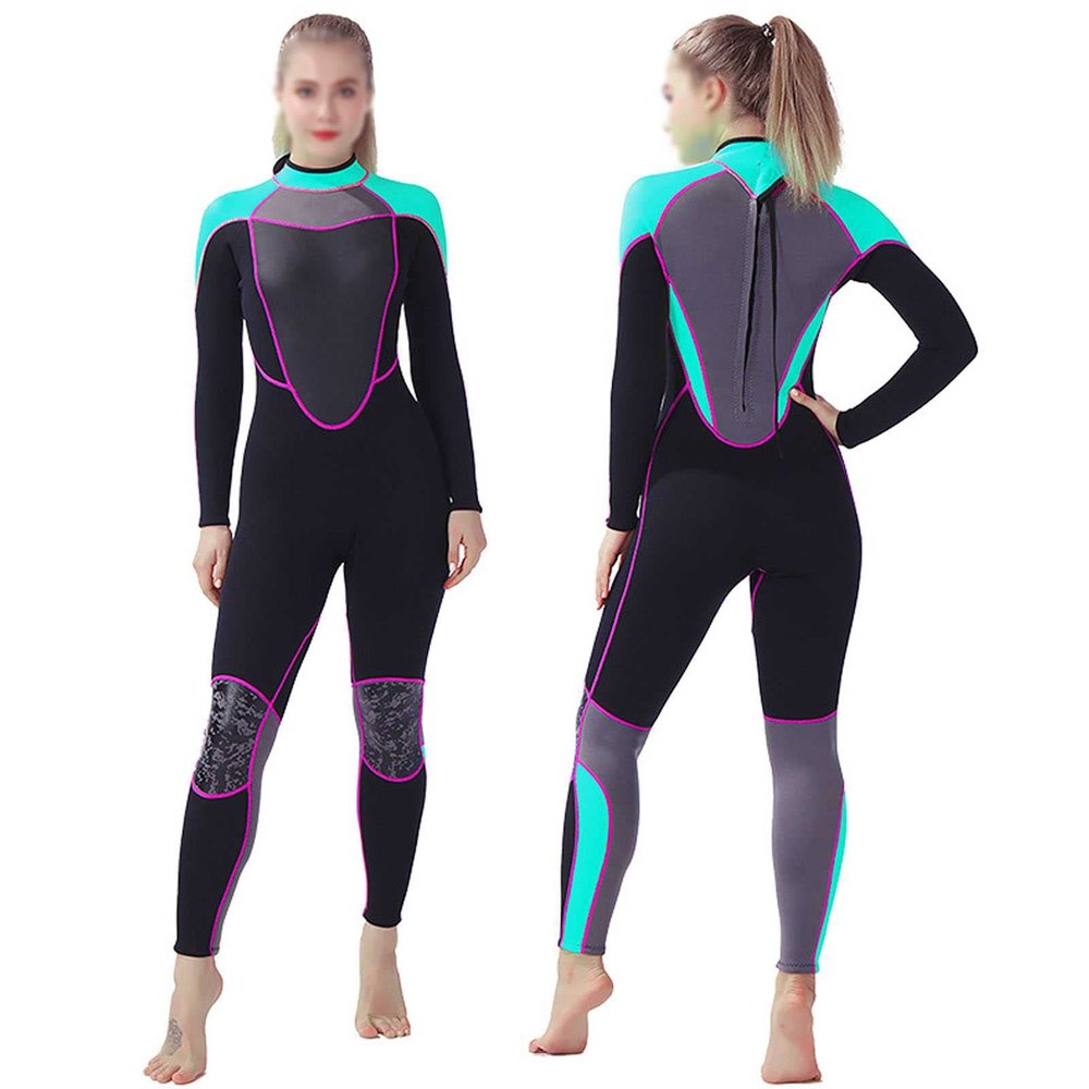 Womens 3mm Neoprene Wetsuit Ultra Stretch Full Body Diving Suit Back Zip One-Piece Swimsuit for Snorkeling Scuba Diving Swimming Surfing