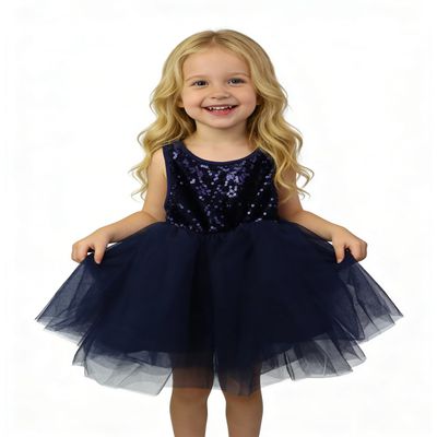 AGQT Baby Girls Birthday Tutu Dress Sequin Tulle Soft Lined Formal Princess Dresses for Party Wedding Dark Blue-Solid 6-12 Months