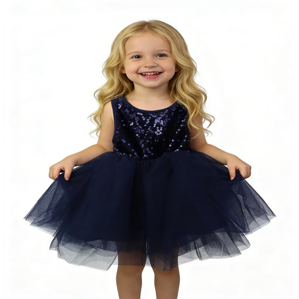 AGQT Baby Girls Birthday Tutu Dress Sequin Tulle Soft Lined Formal Princess Dresses for Party Wedding Dark Blue-Solid 6-12 Months
