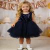 AGQT Baby Girls Birthday Tutu Dress Sequin Tulle Soft Lined Formal Princess Dresses for Party Wedding Dark Blue-Solid 6-12 Months view 2