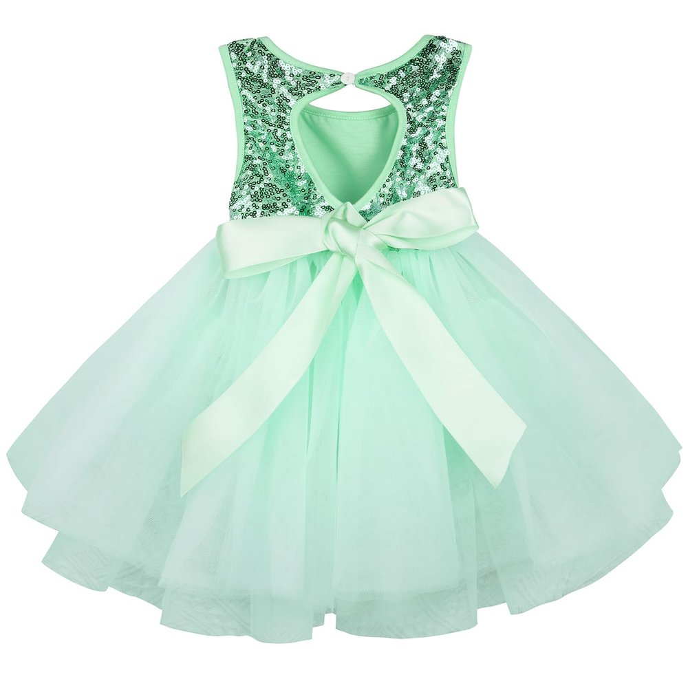 AGQT Baby Girls Birthday Tutu Dress Sequin Tulle Soft Lined Formal Princess Dresses for Party Wedding Light Green-Solid 18-24 Months