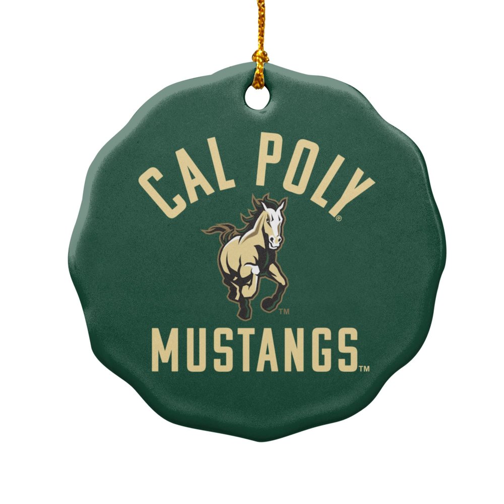 GRAPHICS & MORE Cal Poly Mustangs Logo Porcelain Scalloped Holiday Christmas Tree Ornament - 2.8" (7.1 cm)