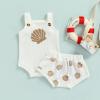 LIOMENGZI Toddler Baby Girl Summer Clothes Shell Print Waffle Romper Tops Elastic Waist Shorts Casual Outfit view 2