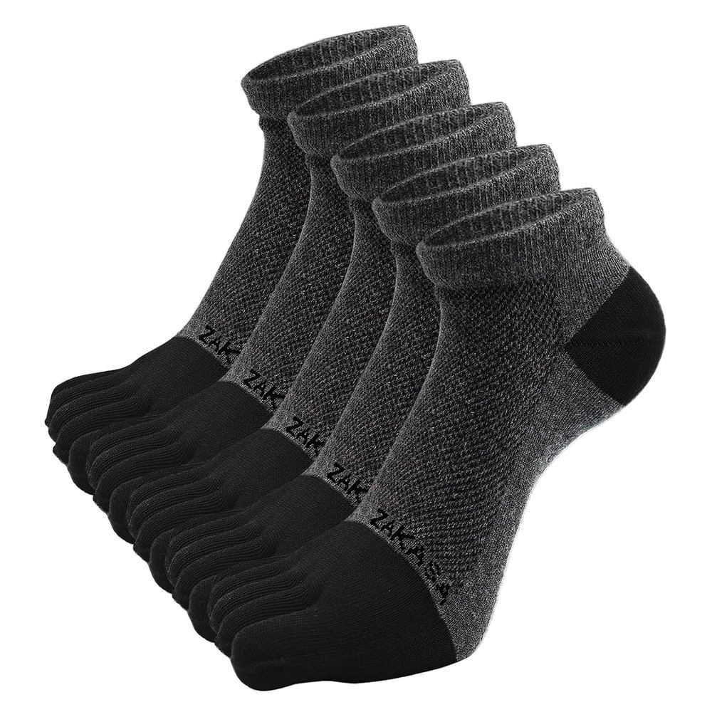 ZAKASA Toe Socks for Men Ankle: No Show Low Cut Toe Socks Individual Five Finger Cotton for Athletic Running 5 Pairs Size 8-15 Grey