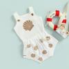 LIOMENGZI Toddler Baby Girl Summer Clothes Shell Print Waffle Romper Tops Elastic Waist Shorts Casual Outfit view 3