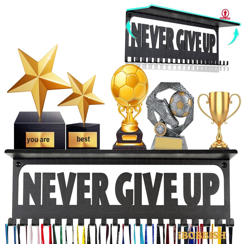 iBobbish Non-Slip Medal Hanger Display Trophy Shelf,Medal Hanger Display for Wall with 16inchL,Race Medal Display Upgraded Medal Holder Display for gymanstics,Race,Soccer,Swim