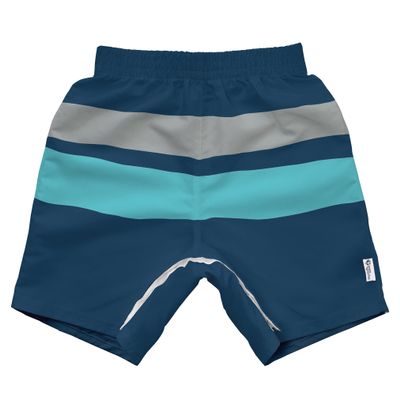 green sprouts i Play Easy-Change Eco Swim Trunks, UPF 50+, Standard 100 by Oeko-TEX Certified, No AZO Dyes, Navy Aqua Gray Color Block - 24mo