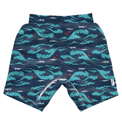 green sprouts i Play Easy-Change Eco Swim Trunks, UPF 50+, Standard 100 by Oeko-TEX Certified, No AZO Dyes, Navy Tidal Waves - 24mo