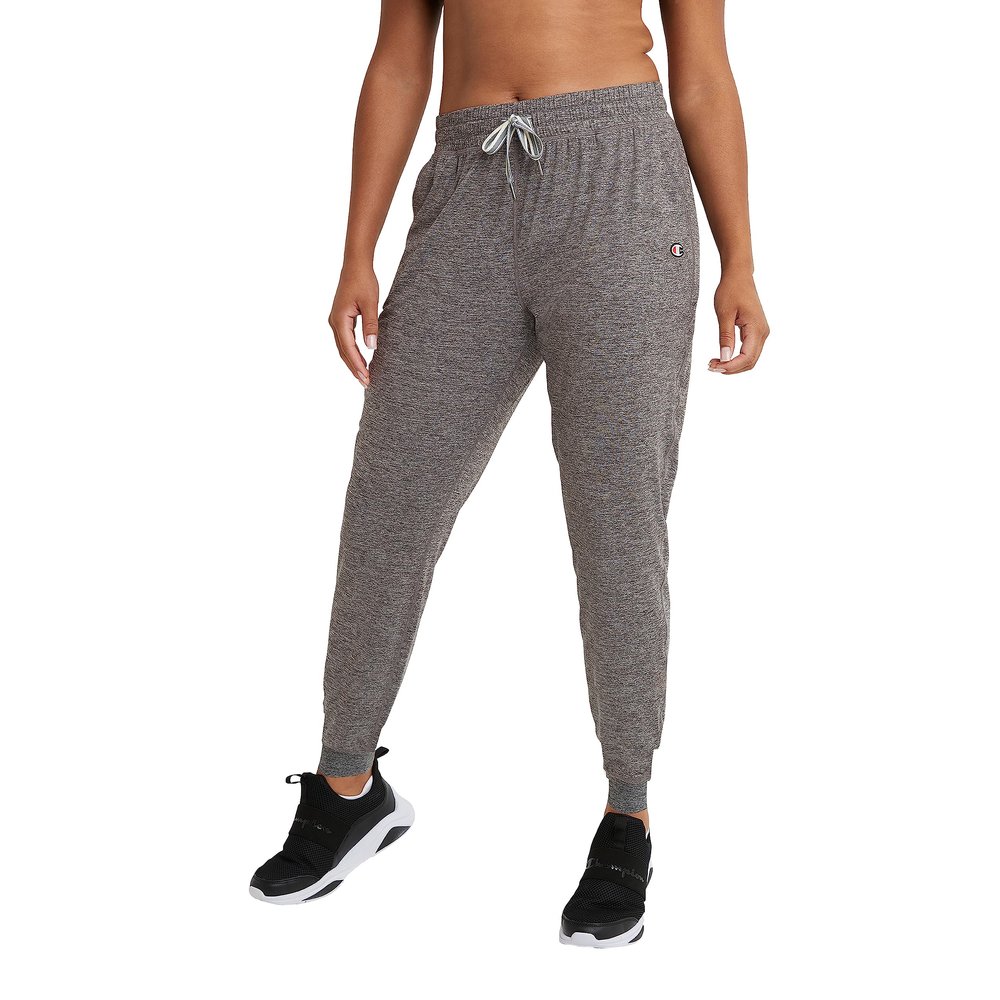 Champion, Soft Touch, Moisture-Wicking Sweatpants, Joggers for Women, 25", Ebony Heather C -Patch Logo, X-Small