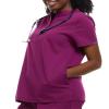 Minty Mint Women's Mandarin Collar Scrub Top Wine M view 3