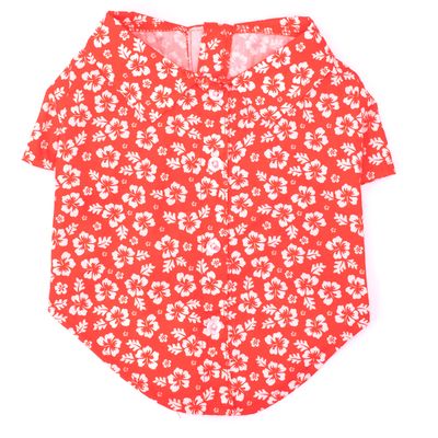 THE WORTHY DOG Aloha Printed Dog Shirt Soft Polyester Pet Shirt with Faux Button Placket, Touch Fasteners & Machine Washable - Coral, X-Small