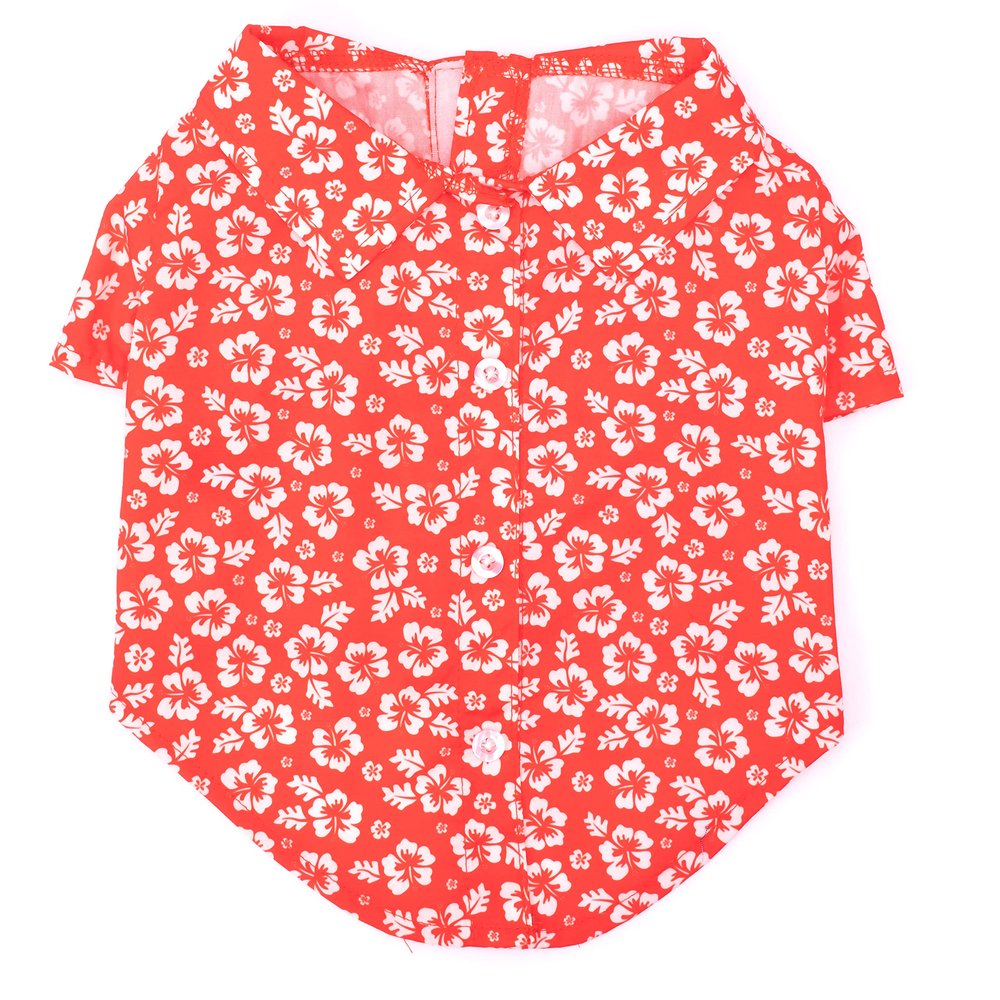 THE WORTHY DOG Aloha Printed Dog Shirt Soft Polyester Pet Shirt with Faux Button Placket, Touch Fasteners & Machine Washable - Coral, X-Small